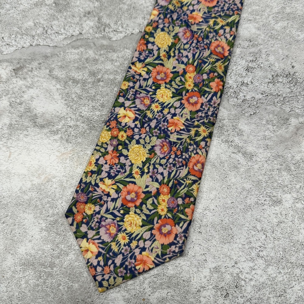 MBP 100% Cotton Tie Mens‎ OS Blue Floral Pointed Woven Made In USA Necktie 58x4"